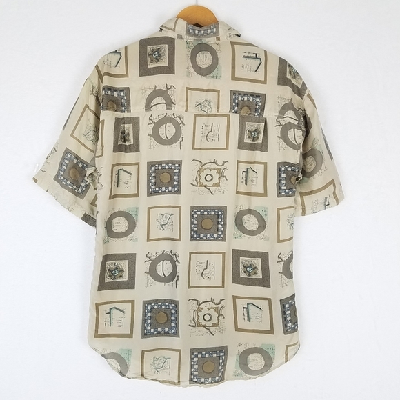 Vintage Desica 100% Silk Button Front Printed Short Sleeve Shirt Top Large - Picture 2 of 10